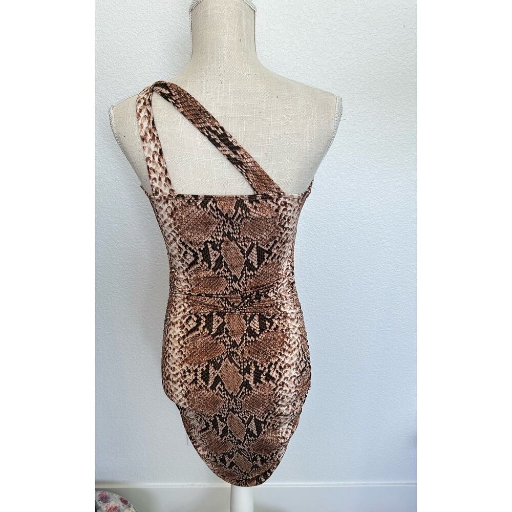 Fashion Magazine One-Shoulder Asymmetrical Cutout Snake Skin Mini Dress - S - Picture 6 of 6